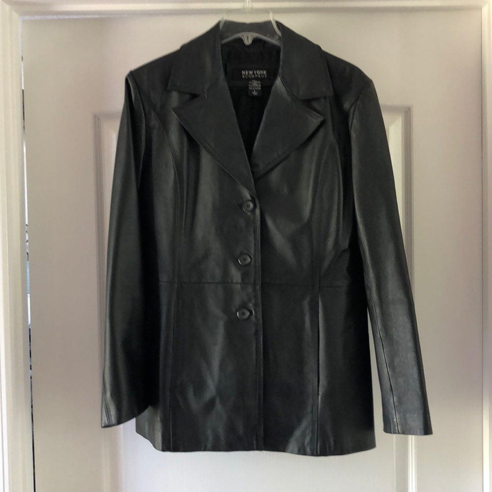 New York & Company 100% Leather Black Coat